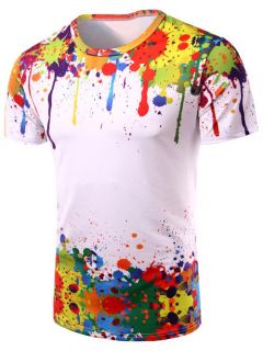 Round Neck 3D Colorful Splash-Ink Print Short Sleeve Men's T-Shirt